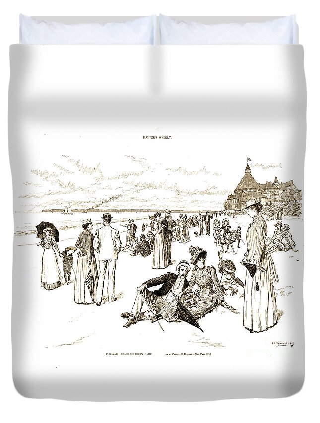 Glenn Mcnary Duvet Cover featuring the drawing Harpers 1890 Hotel Del Coronado Beach by Glenn McNary