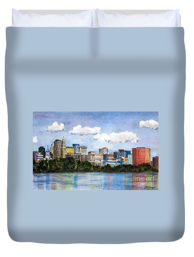 Hartford Duvet Cover featuring the painting Hartford Skyline by Joseph Burger