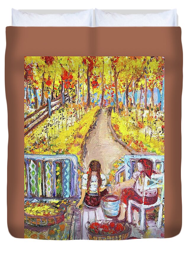 Harvest Duvet Cover featuring the painting Harvest Time by Evelina Popilian