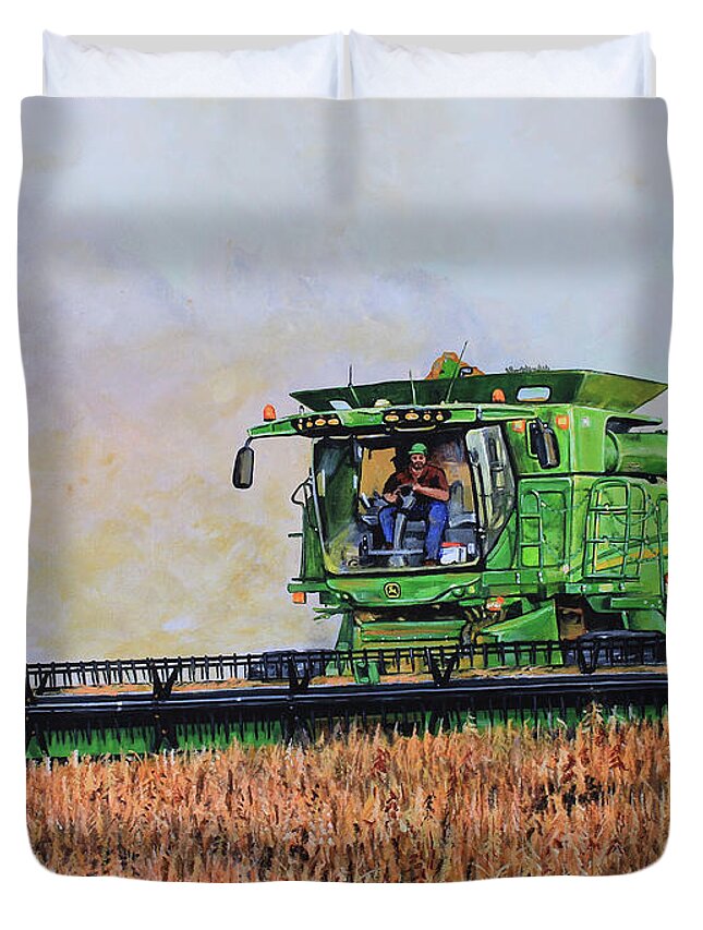 Agriculture Duvet Cover featuring the painting Harvesting Soybeans by Karl Wagner