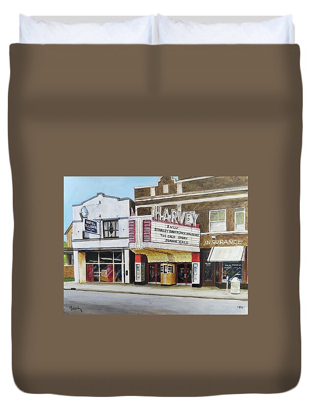 Harvey Illinois Duvet Cover featuring the painting Harvey Theater by William Brody