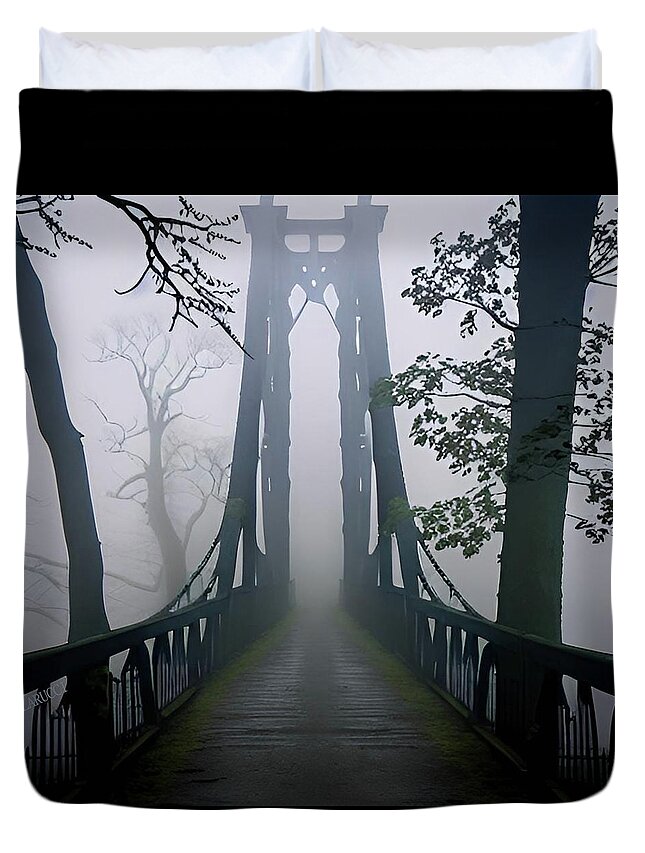 Bridge Duvet Cover featuring the digital art Haunted Bridge 7 by Fred Larucci