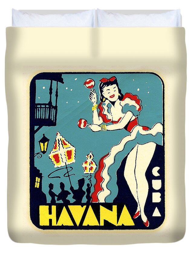 Cuba Duvet Cover featuring the drawing Havana Cuba Decal by Unknown