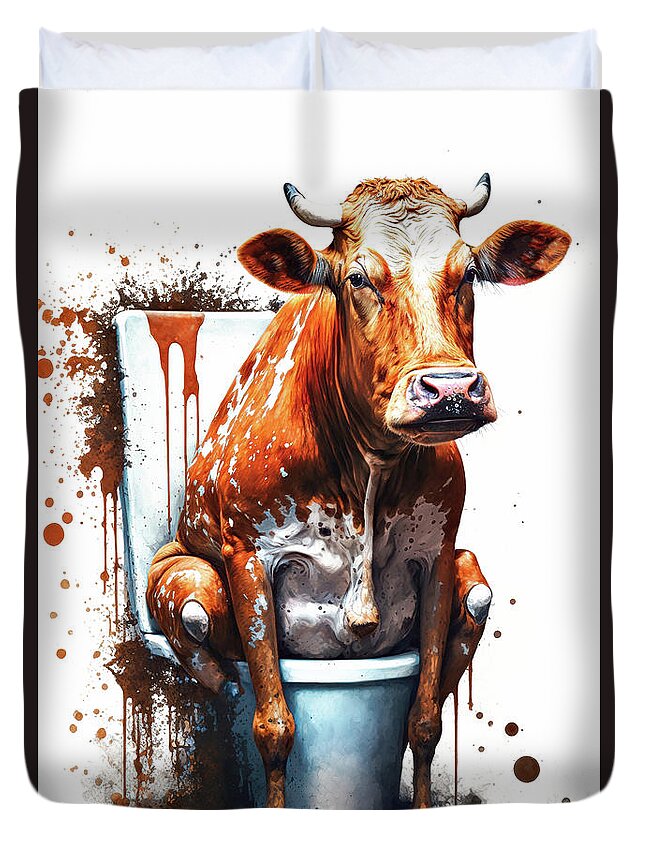 Cow Duvet Cover featuring the painting Having A Crappy Day by Tina LeCour