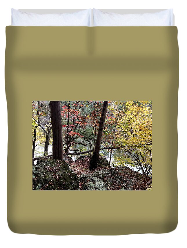 Haw River Duvet Cover featuring the photograph Haw River Bluff in fall by Shirley Galbrecht