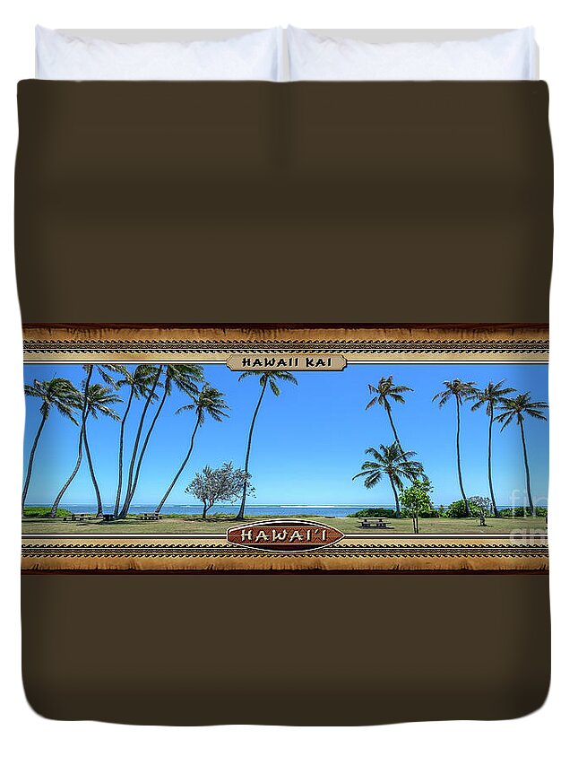 Hawaii Kai Duvet Cover featuring the photograph Hawaii Kai Tall Palm Trees Hawaiian Style Panoramic Photograph by Aloha Art