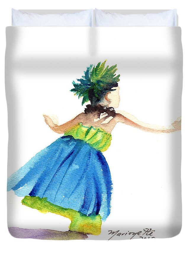 Hawaiian Hula Dancer Duvet Cover featuring the painting Hawaiian Hula Dancer 13 by Marionette Taboniar