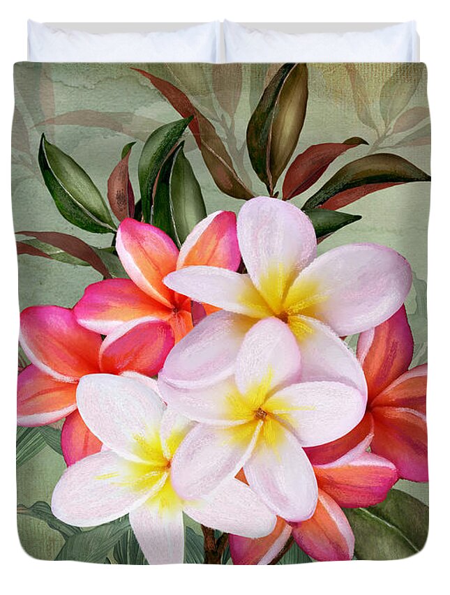 Plumeria Duvet Cover featuring the digital art Hawaiian Plumeria Beauty by J Marielle