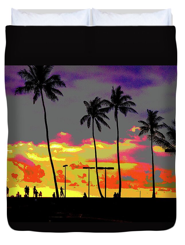 Hawaii Duvet Cover featuring the digital art Hawaiian Silhouettes Enhanced by David Desautel