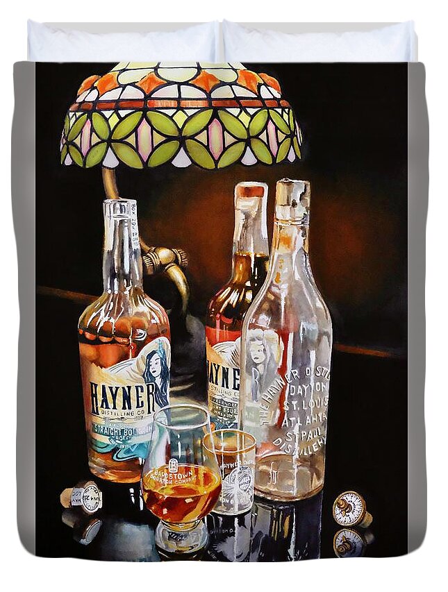 Bourbon Duvet Cover featuring the painting Hayner Whiskey by Jeanette Ferguson