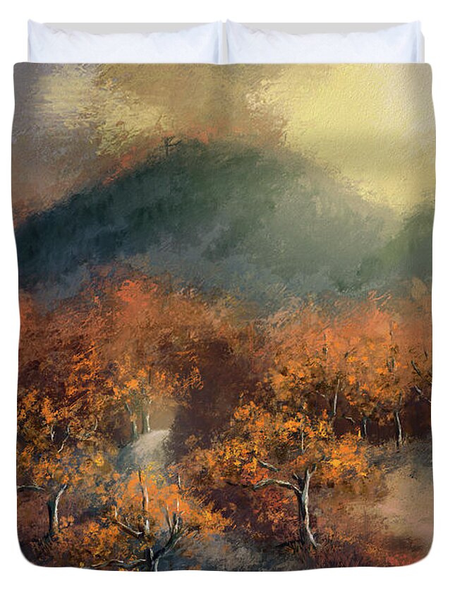 Autumn Duvet Cover featuring the digital art Hazy Autumnal Eve by Lois Bryan