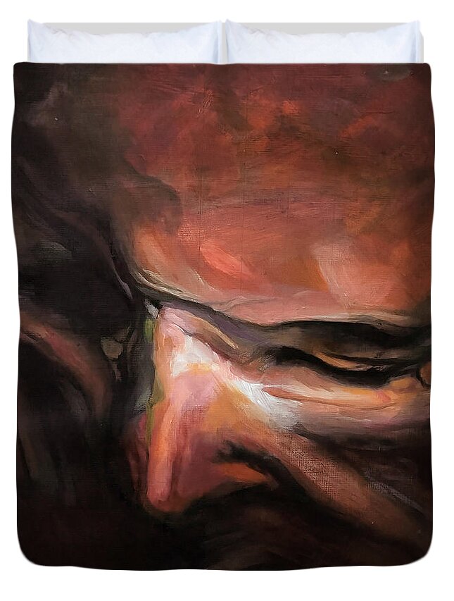 #artwork Duvet Cover featuring the painting Head Study 28 by Veronica Huacuja