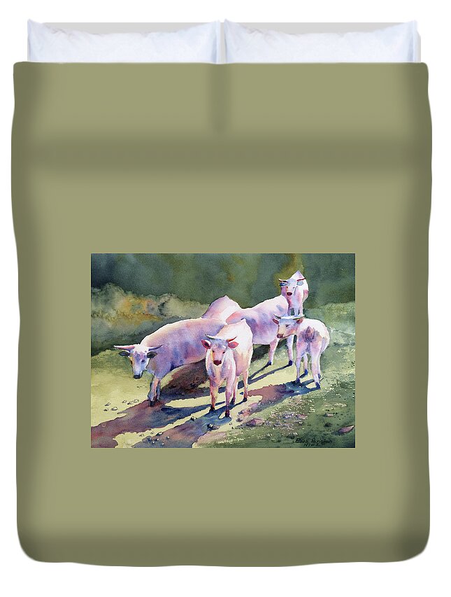 Cows Duvet Cover featuring the painting Heading Home by Barbara Parisien