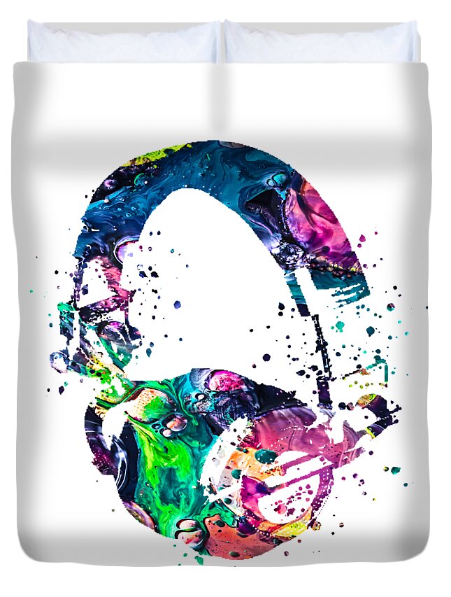 Headphones Duvet Cover featuring the painting Headphones by Zuzi 's