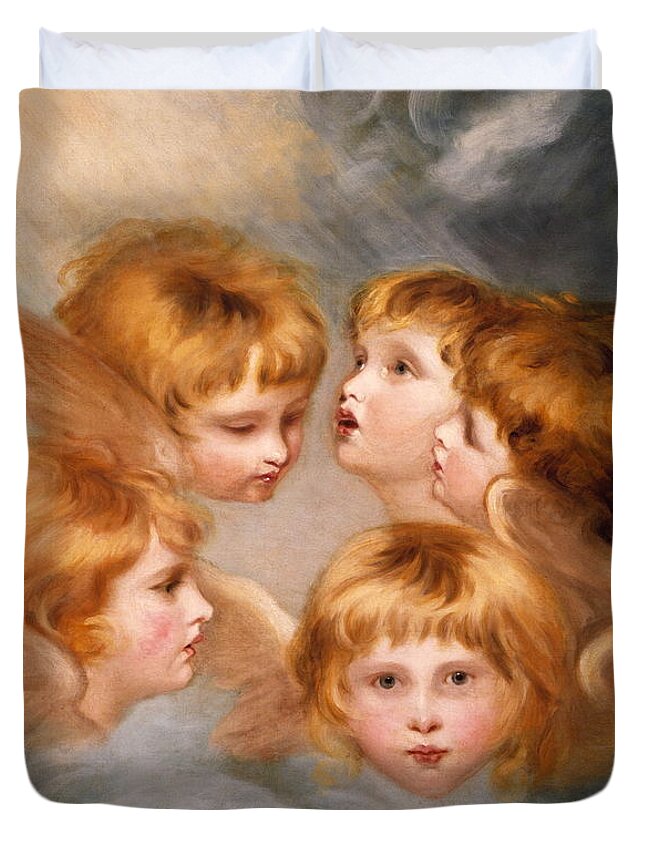 Sir Joshua Reynolds Duvet Cover featuring the painting Heads of Angels - Miss Frances Gordon by Sir Joshua Reynolds