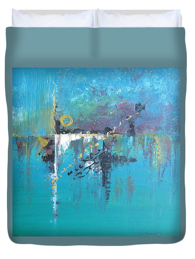 Abstract Duvet Cover featuring the painting Healing Tonality by Raymond Fernandez
