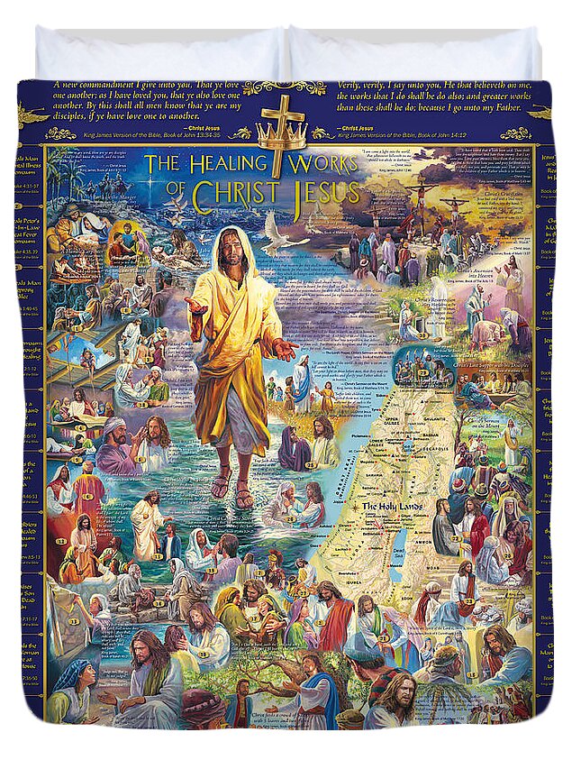 Jesus Duvet Cover featuring the painting Healings of Christ Jesus by Randy Green