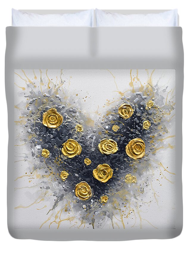 Heart Duvet Cover featuring the painting Heart of Gold by Amanda Dagg