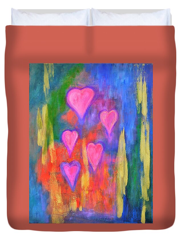 Abstract Painting Duvet Cover featuring the painting Hearts Rising by Marla McPherson