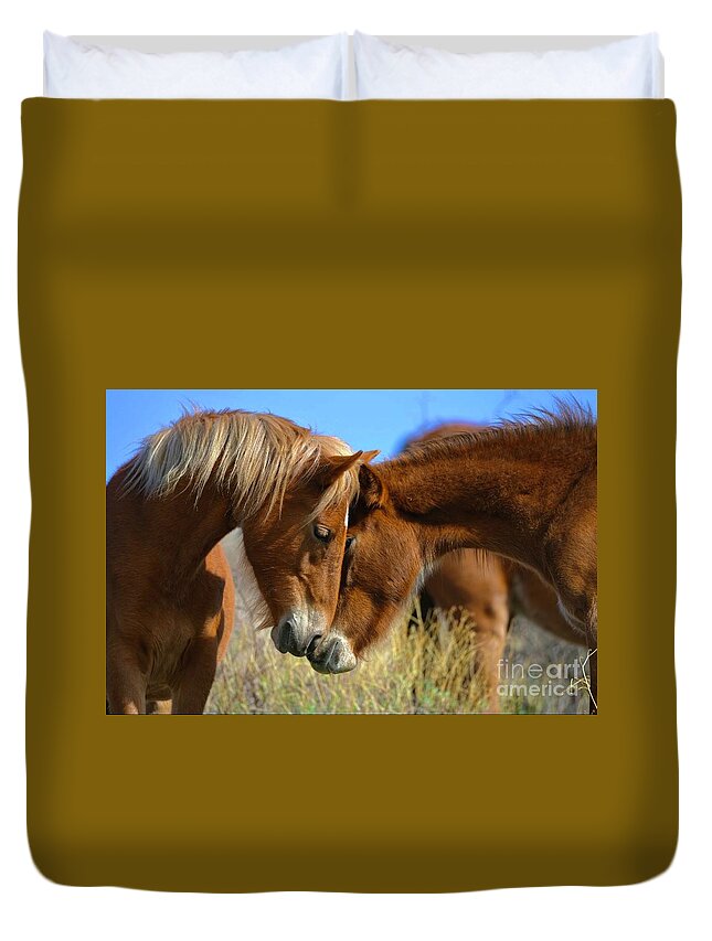 Salt River Wild Horses Duvet Cover featuring the digital art Heartwarming by Tammy Keyes