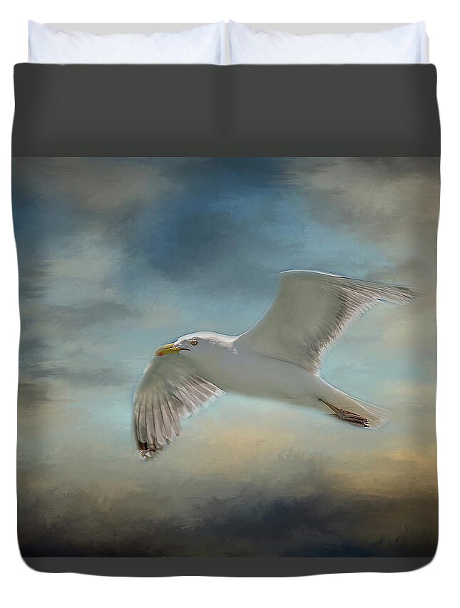 Seagull Duvet Cover featuring the photograph Heavenly Flight by Cathy Kovarik