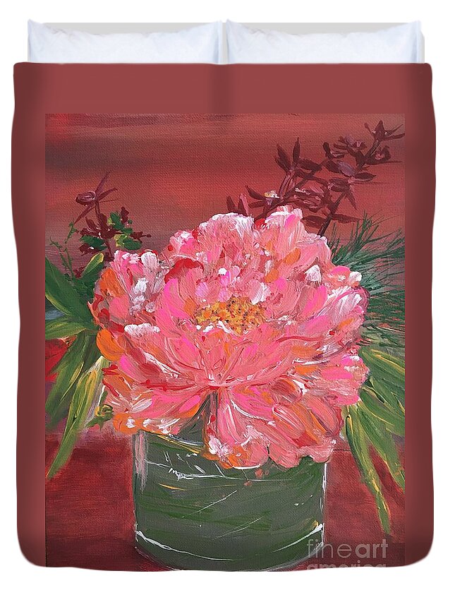 Flowers Peony Still Life Floral Petals Botanical Duvet Cover featuring the painting Heavenly Peony by Debora Sanders