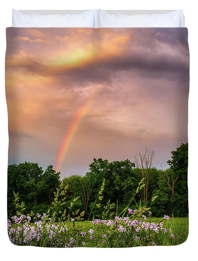 Rainbows Duvet Cover featuring the photograph Heavens Rainbow 1 by Michael Hubley