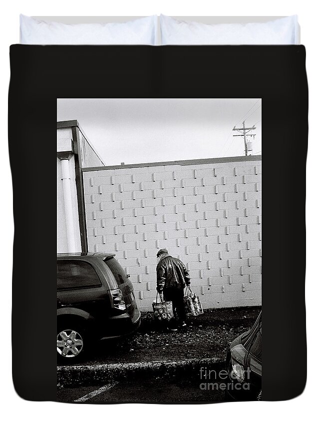 Street Photography Duvet Cover featuring the photograph Heavy Burdens by Chriss Pagani