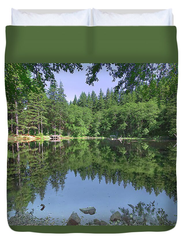 Lwater Duvet Cover featuring the photograph Hebo Lake by Loyd Towe Photography