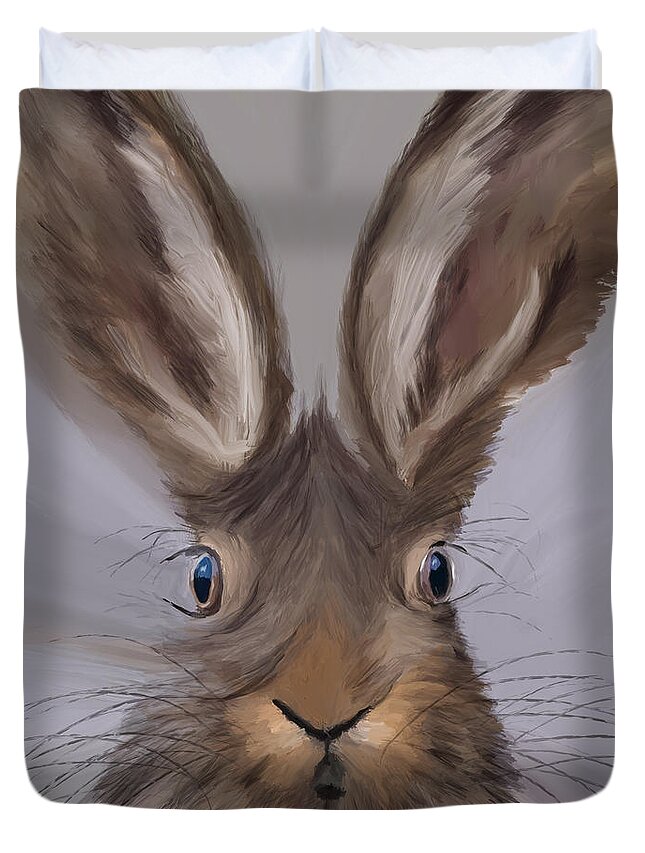 Hare Duvet Cover featuring the mixed media Hedwig Hare by Ann Leech