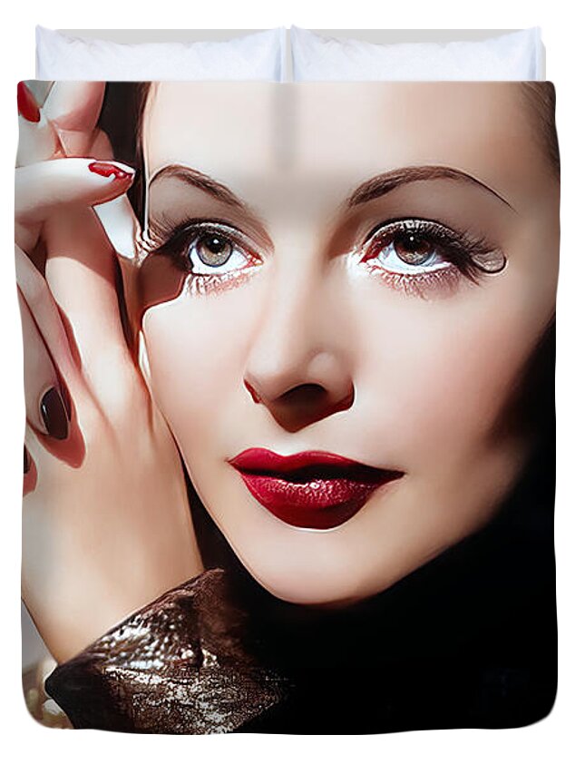 Austrian Duvet Cover featuring the digital art Hedy Lamarr - Actress by Chuck Staley