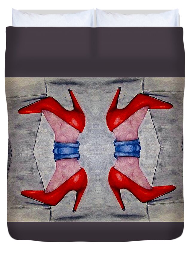 The Entranceway Duvet Cover featuring the mixed media Heels over Heels by Ronald Mills