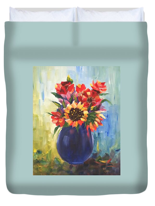 Sunflower Duvet Cover featuring the painting Helianthus by Helian by Helian Cornwell