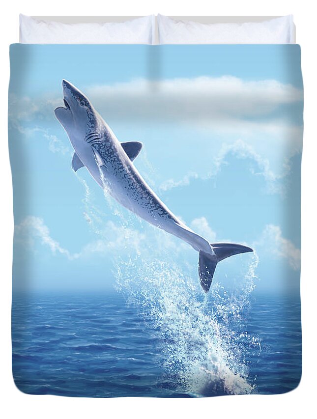 Helicoprion Duvet Cover featuring the digital art Helicoprion breaching by Julius Csotonyi