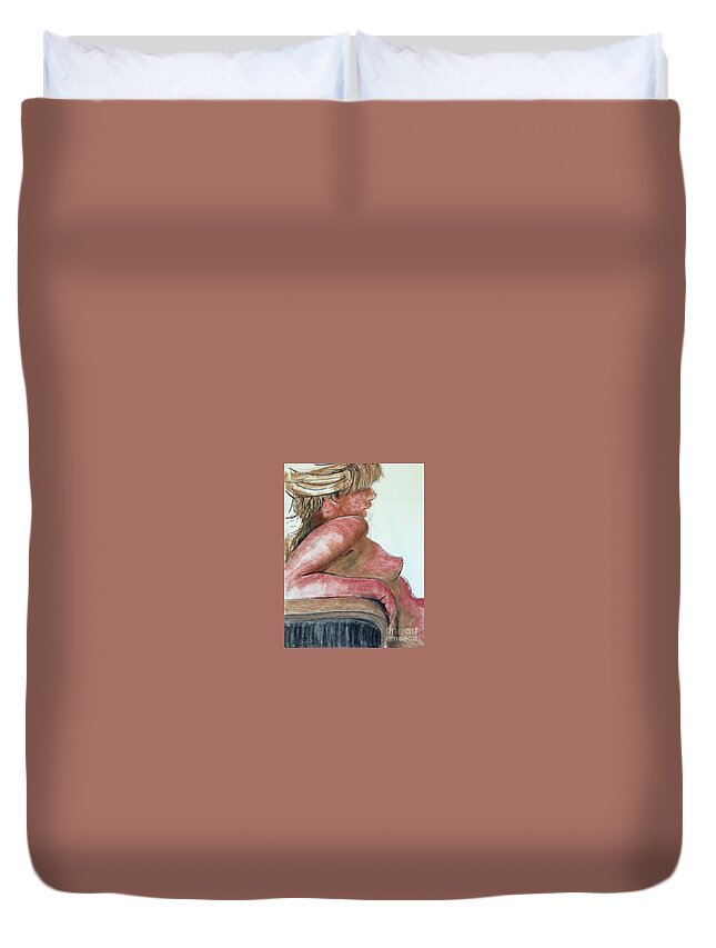 Life Drawing Duvet Cover featuring the drawing Her Bangs by PJ Kirk