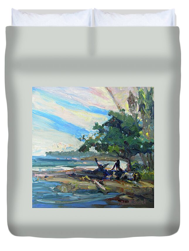 Caribbean Coast Duvet Cover featuring the painting Her Favorite Spot by John McCormick