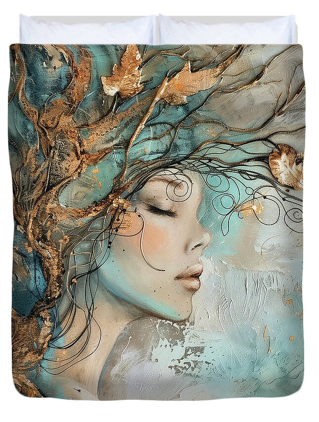 Woman Duvet Cover featuring the painting Her Roots Run Deep by Tina LeCour