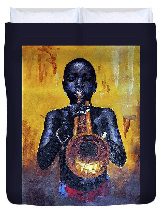Jaz Duvet Cover featuring the painting Here I Am by Ronnie Moyo