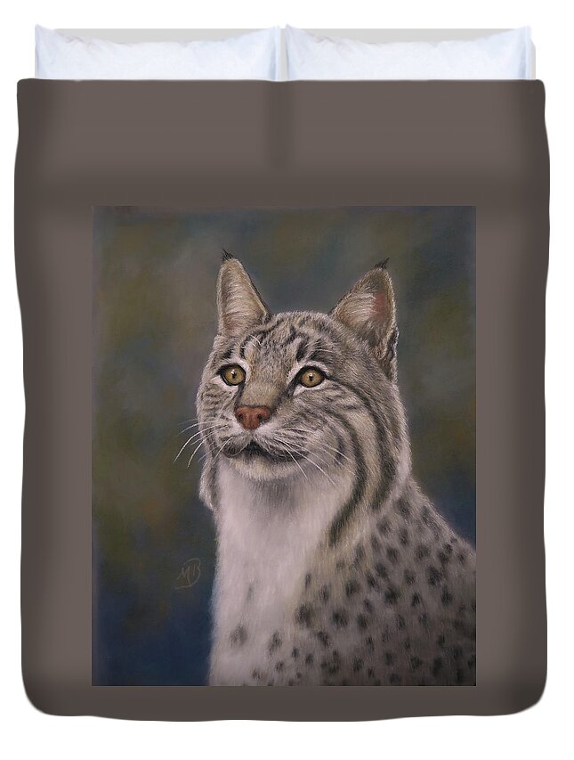 Bobcat Duvet Cover featuring the painting Here Kitty, Kitty by Monica Burnette