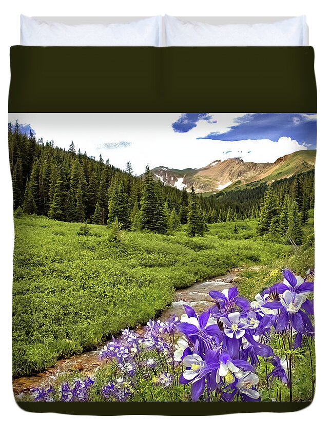 Columbines Duvet Cover featuring the photograph Herman Gulch Columbines by Bob Falcone