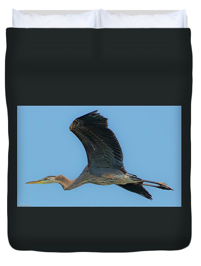 Heron Duvet Cover featuring the photograph Heron Air by David Taylor