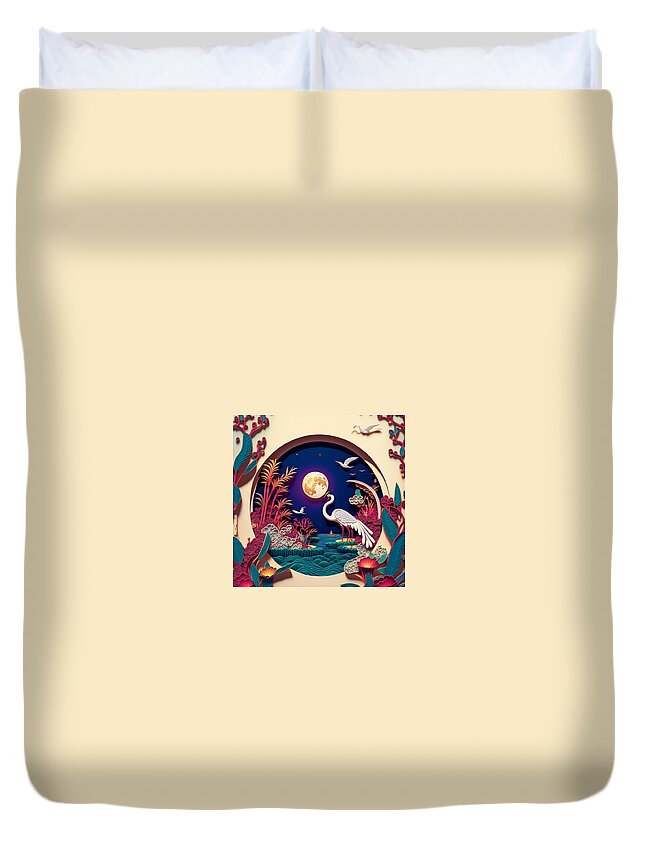 Paper Craft Duvet Cover featuring the mixed media Heron II by Jay Schankman