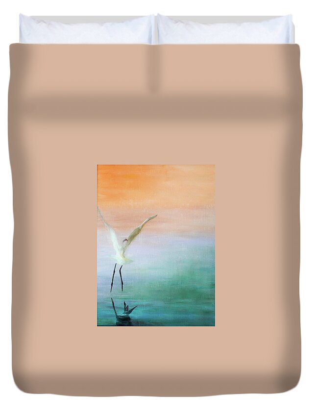 Heron Duvet Cover featuring the painting Heron Landing by Tracy Hutchinson