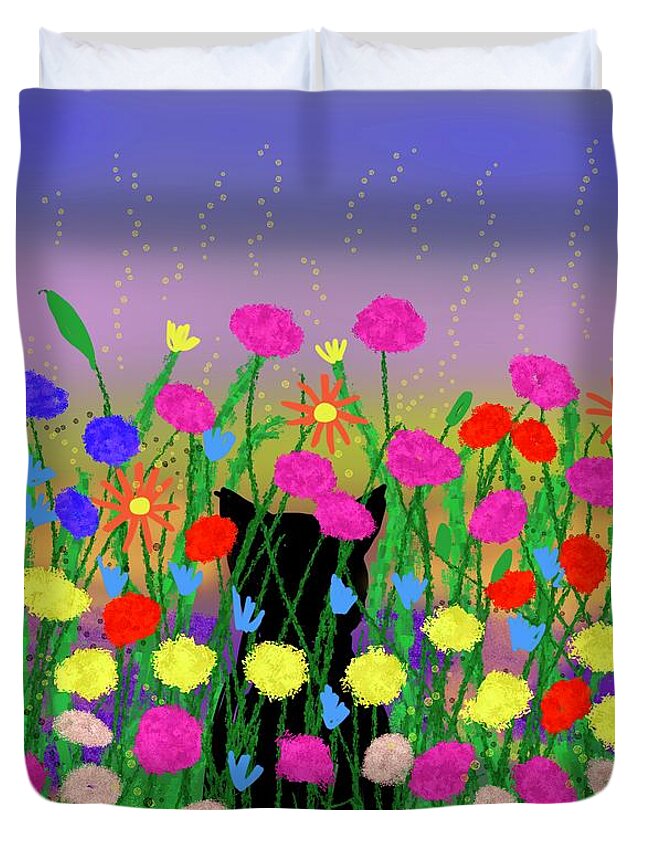 Colourful Duvet Cover featuring the digital art Hiding amongst the flowers by Elaine Hayward