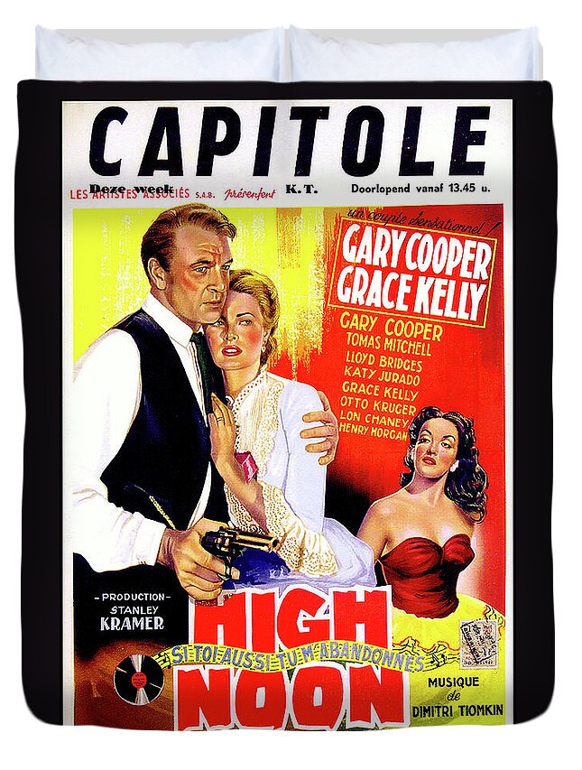 High Duvet Cover featuring the mixed media ''High Noon'' movie poster 1952 by Stars on Art