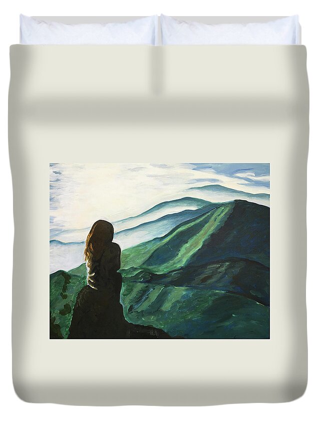 Mountains Duvet Cover featuring the painting High Rock by Pamela Schwartz