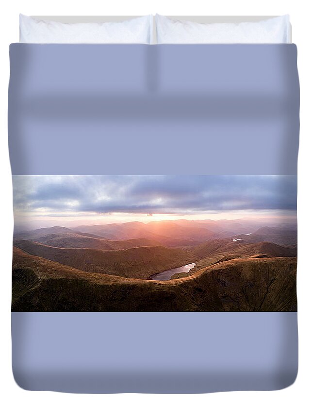 Panorama Duvet Cover featuring the photograph High Street Aerial Lake District by Sonny Ryse
