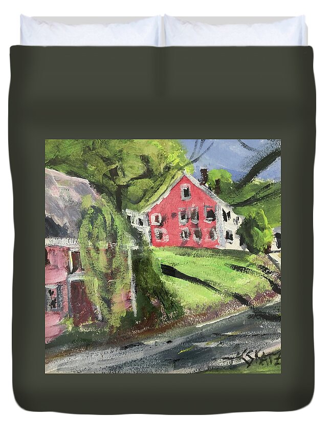 New England Duvet Cover featuring the painting High Street by Cyndie Katz