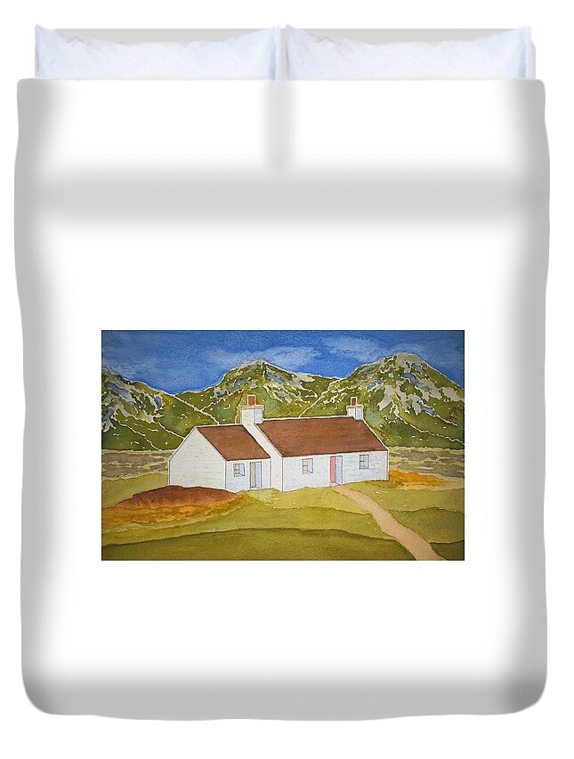 Watercolor Duvet Cover featuring the painting Highland Home by John Klobucher