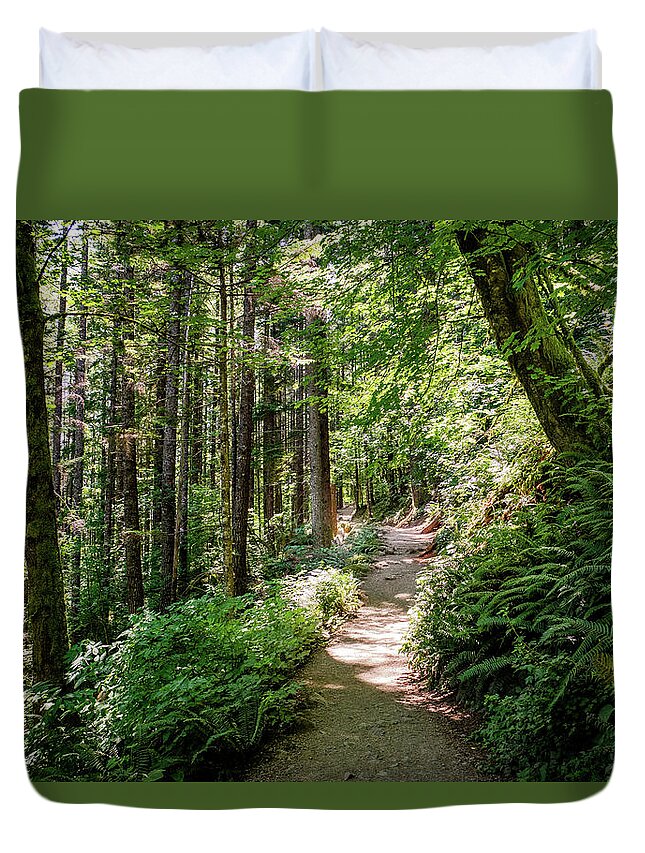 Washington Duvet Cover featuring the photograph Hiking in the forest 2 by Alberto Zanoni